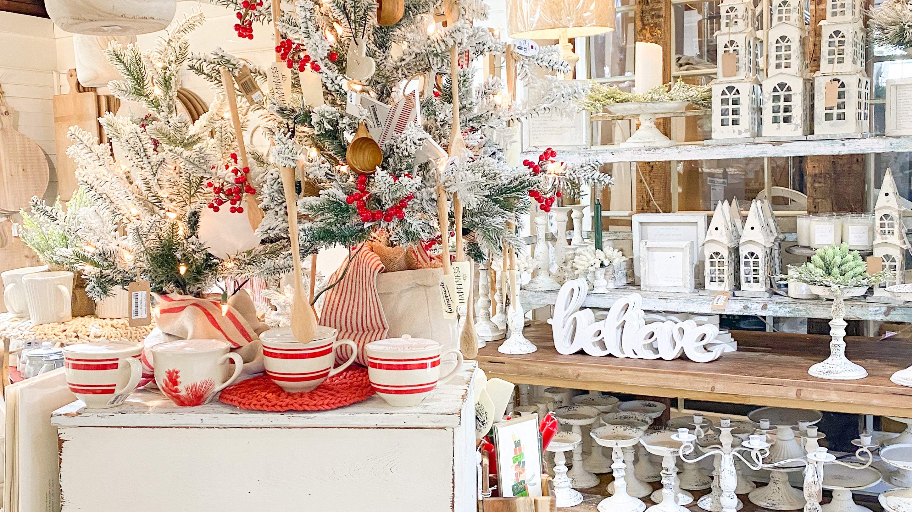 Create a winter wonderland with red, white - and snow