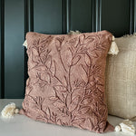 Plum Embroidered Pillow With Cream Tassels