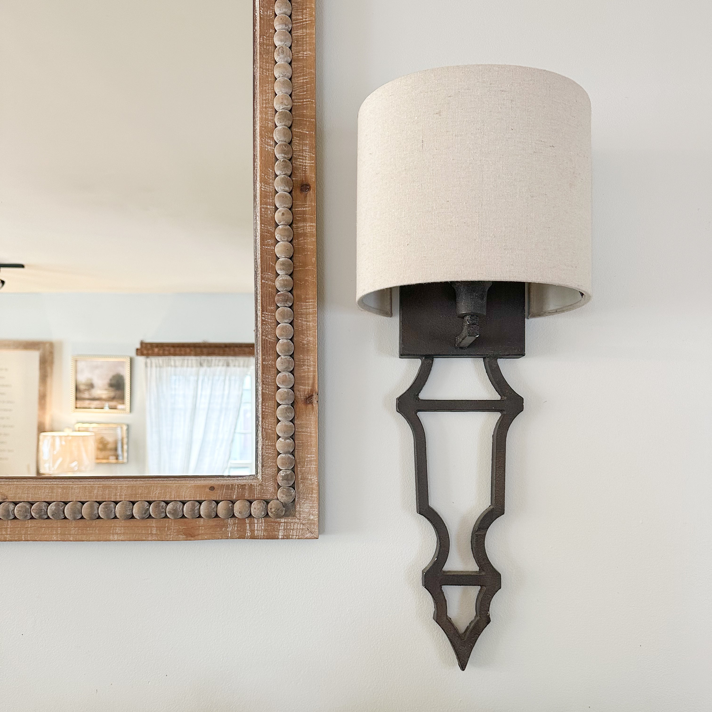 Henry Aged Bronze Sconce Natural Linen Shade