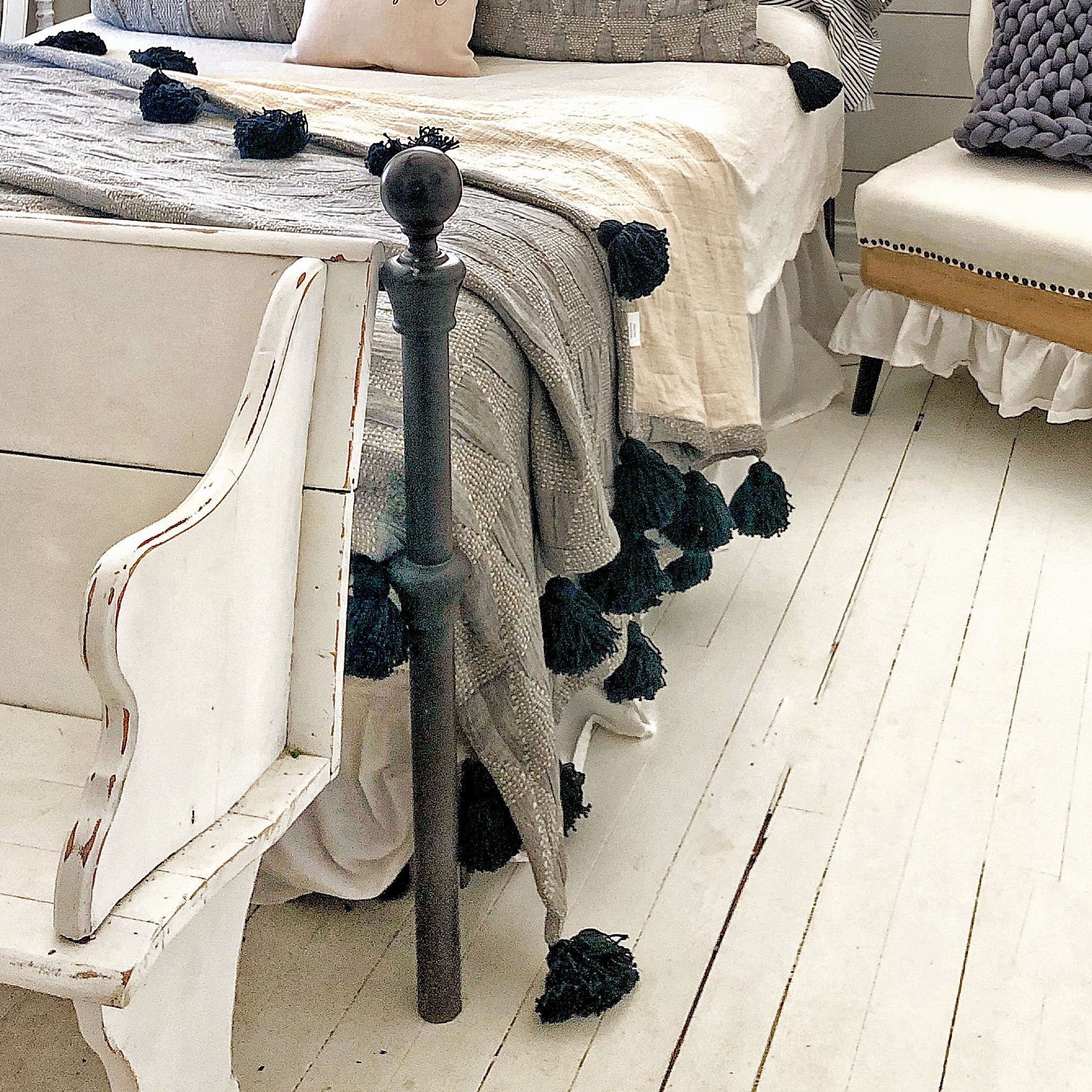 Landry Graphite Embroidered Quilt With Tassel Edge