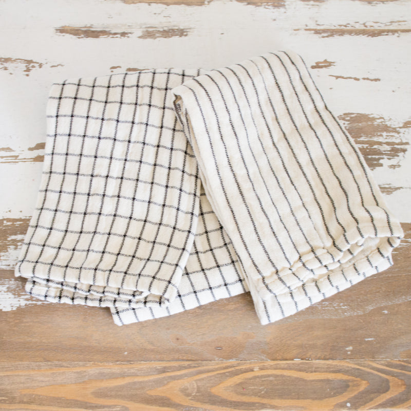 Xander Natural And Black Tea Towels Plaid And Striped