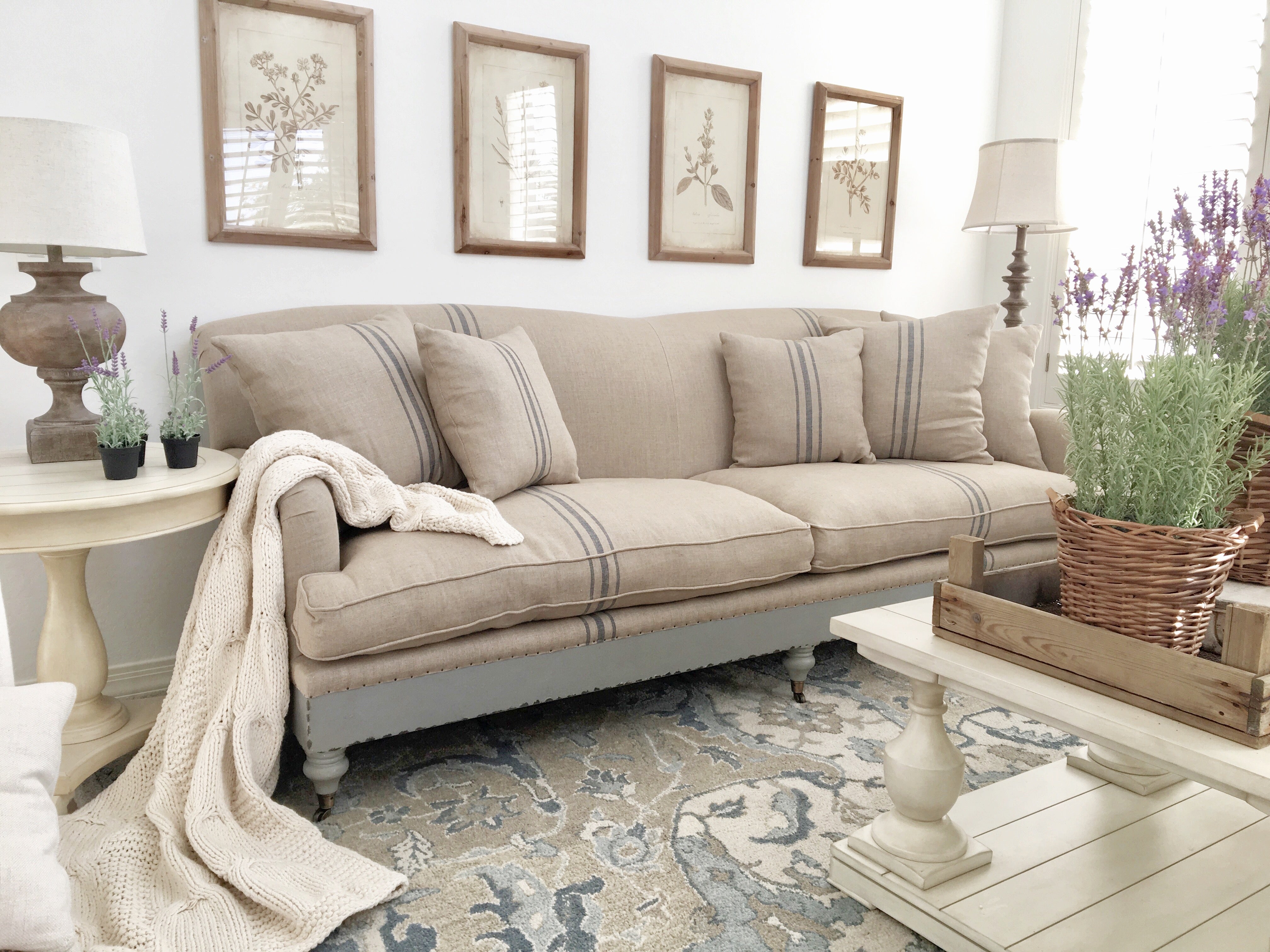 farmhouse sofa french stripe