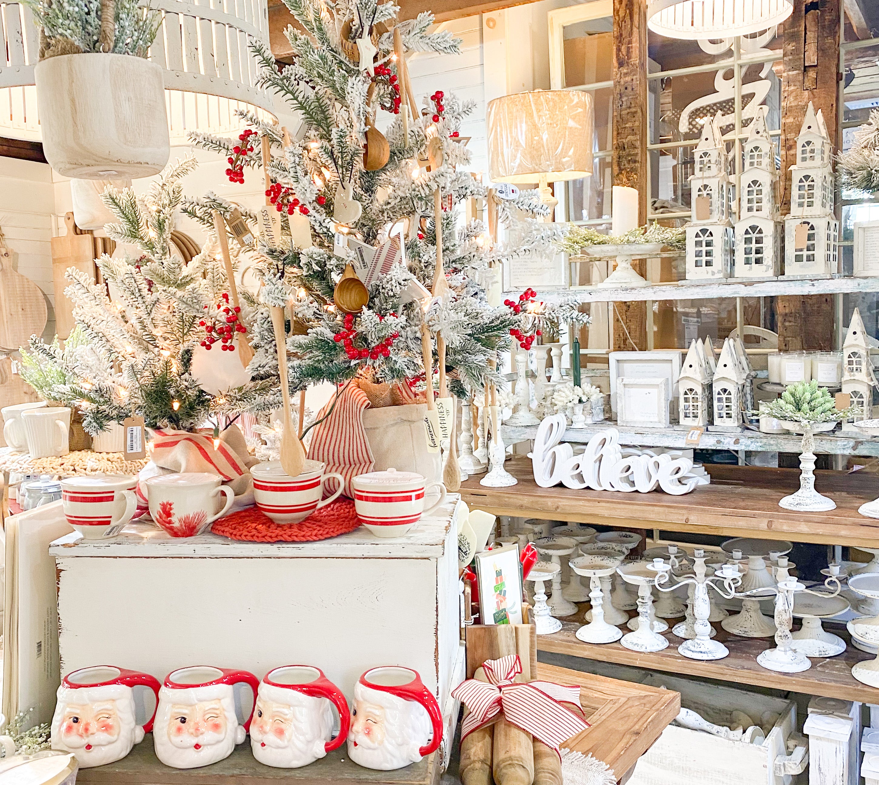 Create a winter wonderland with red, white - and snow