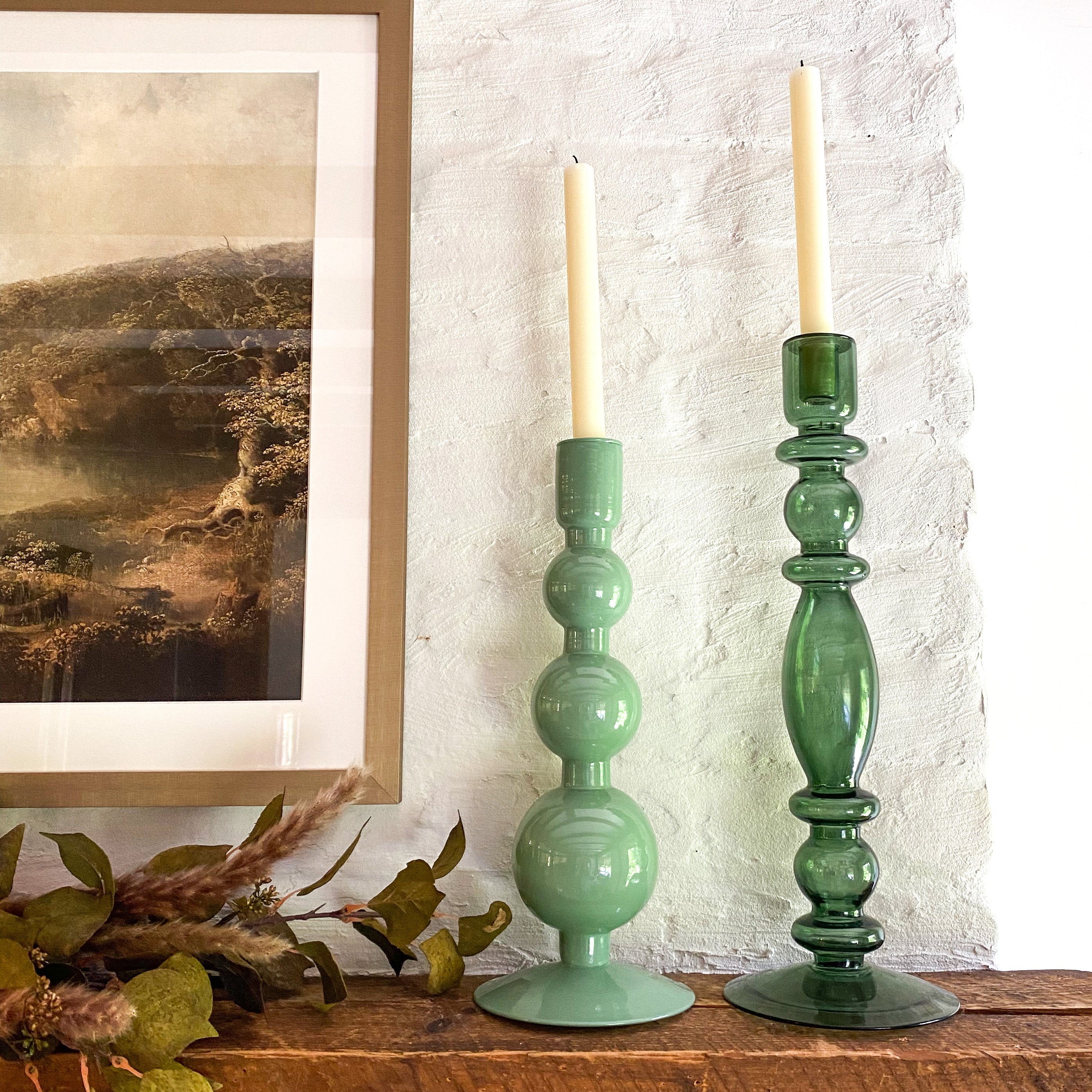 Green Glass Candle Holders On Sale