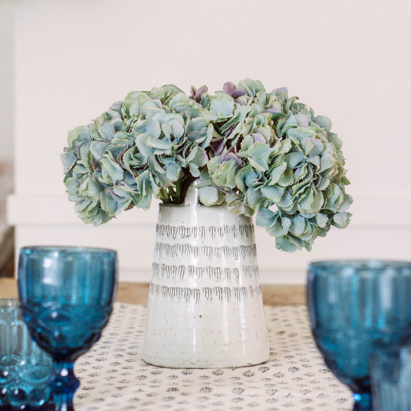 Faux Blue Hydrangea Bundle In Stoneware Vase