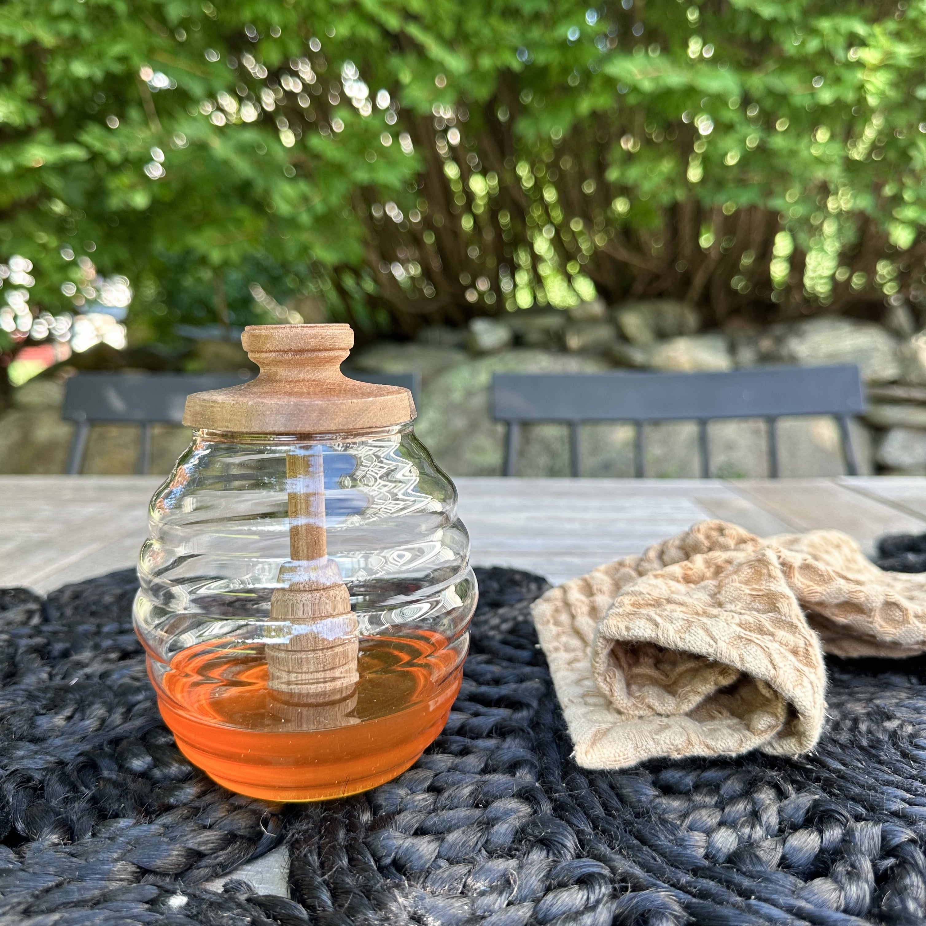 Glass Honey Pot With Wood Top