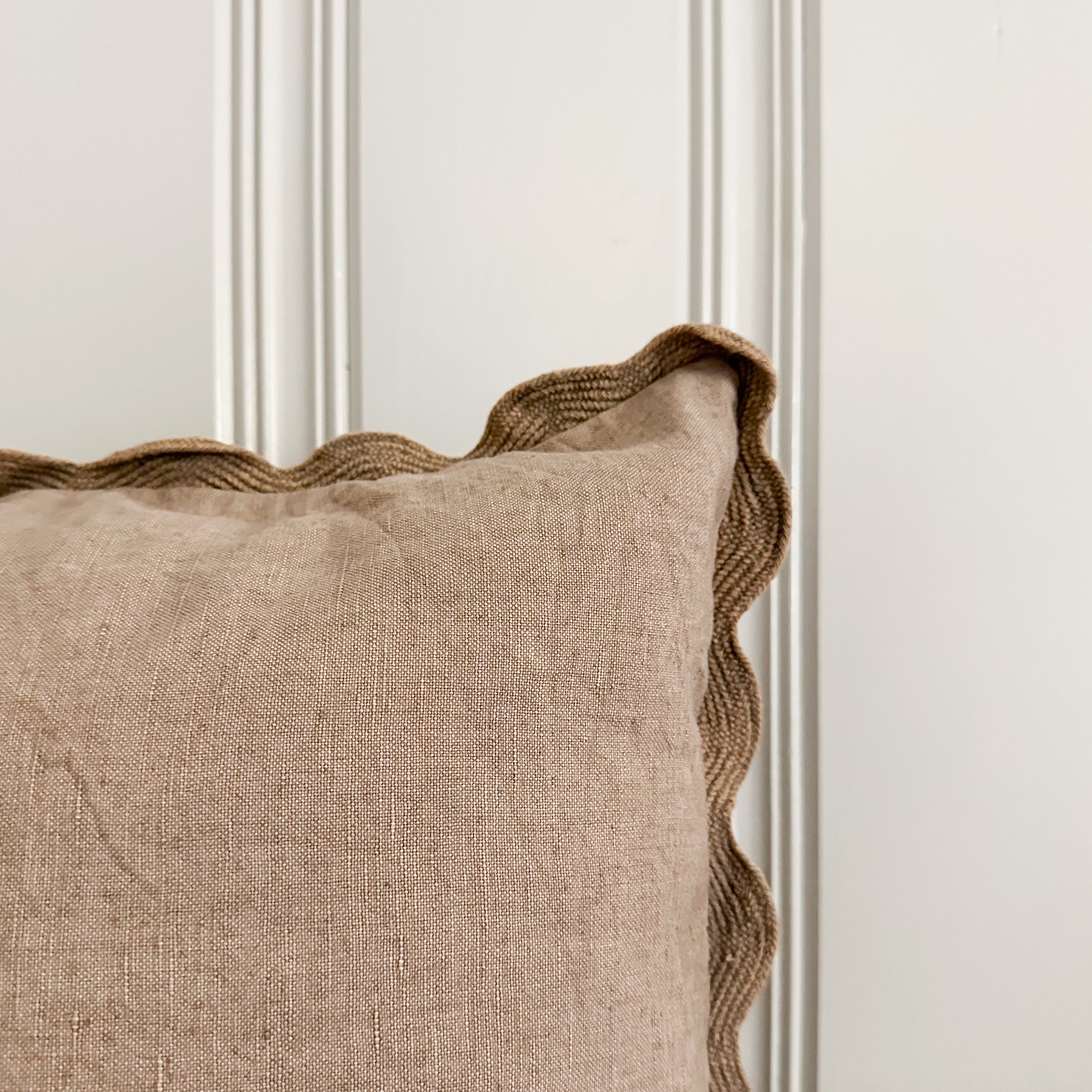 Mink Scalloped Edge Linen Pillow