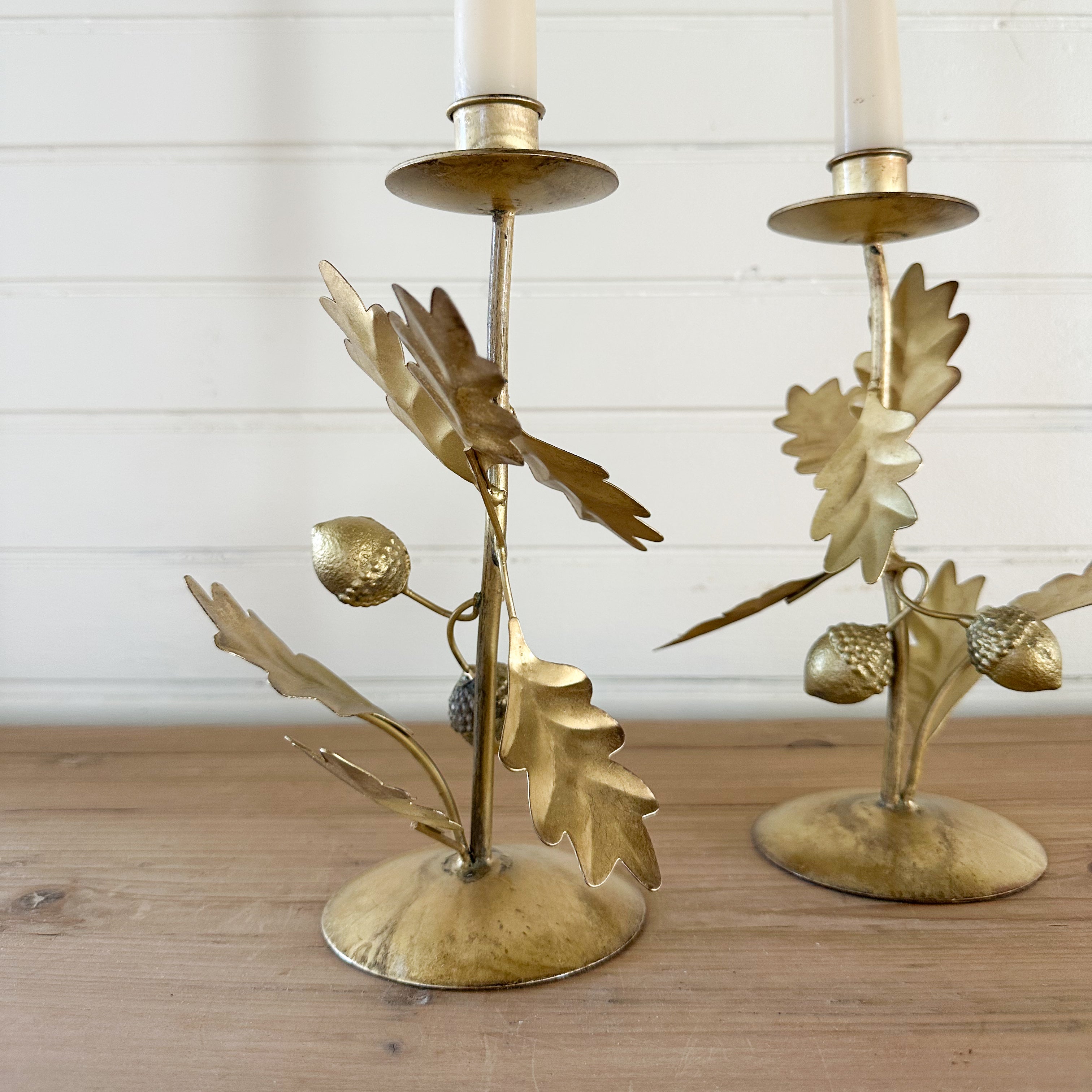 Metal Oak Leaves & Acorns Taper Holder - Thumbnail 2
