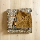 Ochre Floral Kantha Quilt Throw Blanket