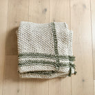 Chunky Oatmeal And Moss Stripe Cotton Throw With Moss Tassels