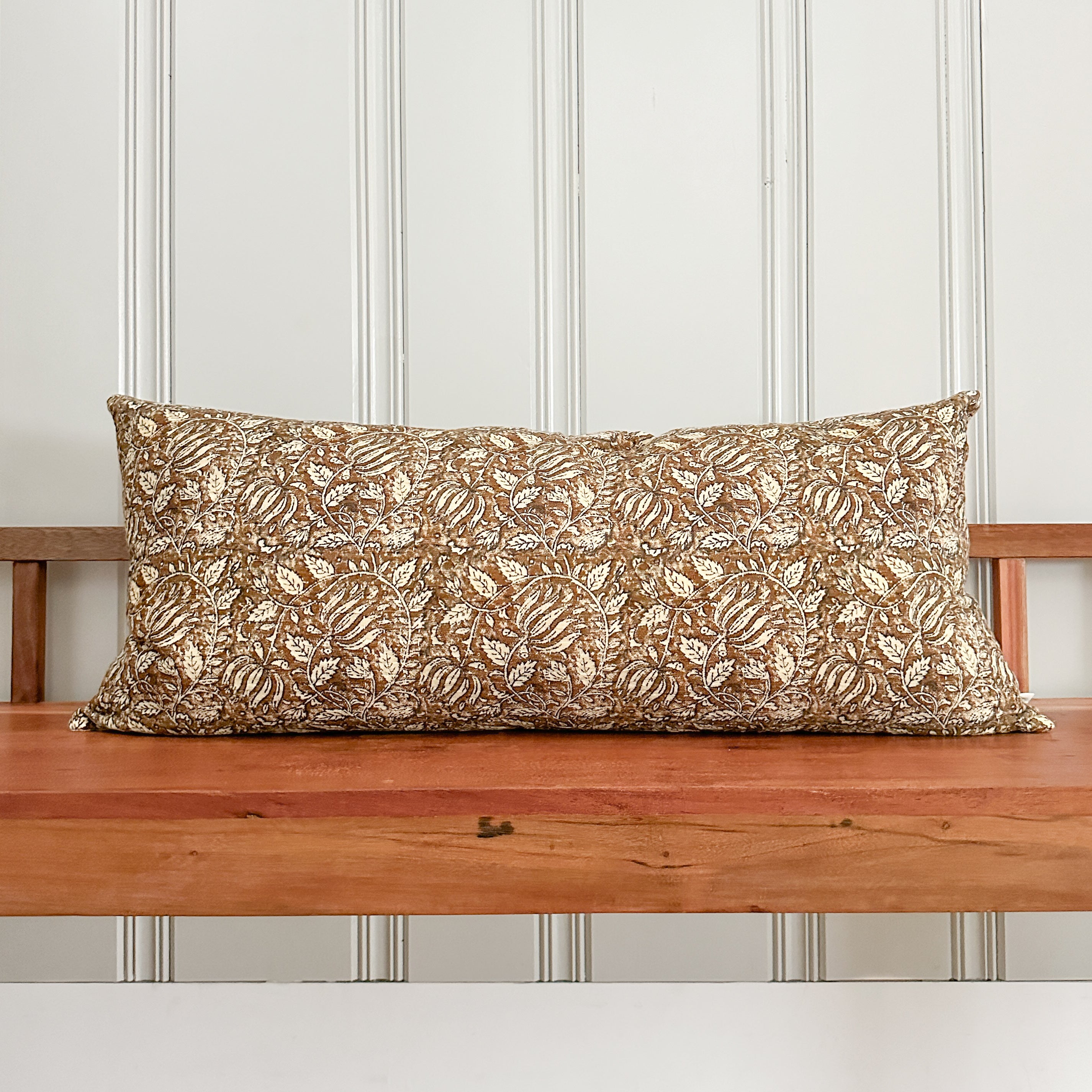 Ochre Floral Kantha Quilted Lumbar Pillow