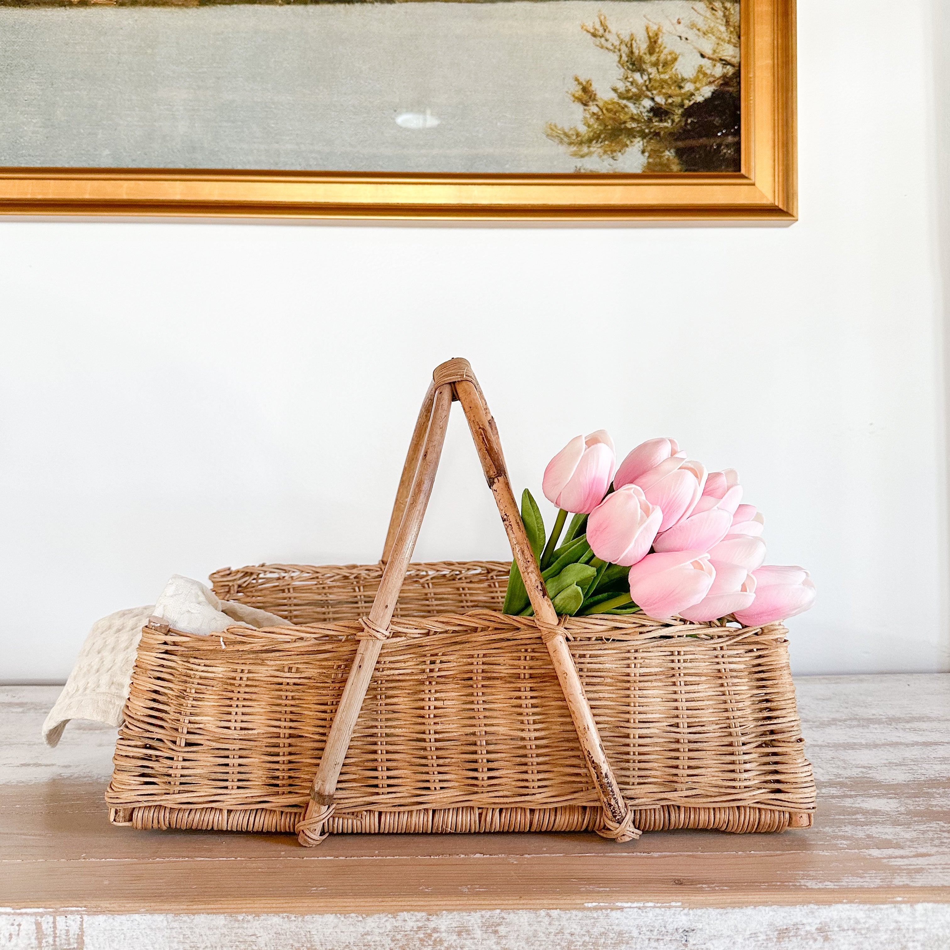 Village Rattan Basket With Tulips