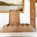 Braided Rattan Tray Scalloped Edge Large  And Small