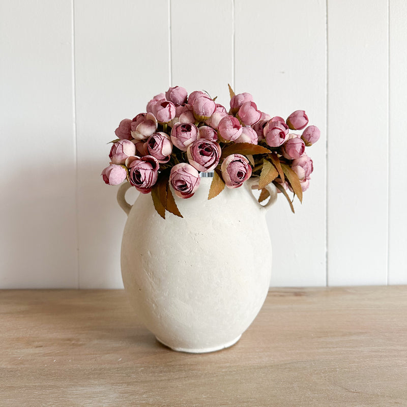 Solace Paper Mache Vase filled with  Faux Lilac Mini Ranunculus