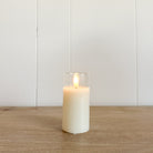 Flameless Clear Glass Ivory Pillar