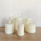 Flameless Clear Glass Ivory Pillar Multiple Sizes