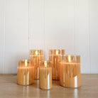 Flameless Gold Glass Ivory Pillar Multiple Sizes