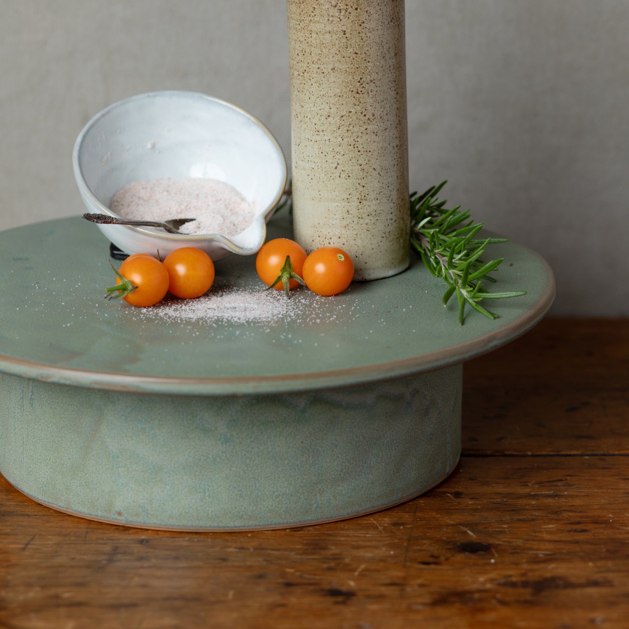 Forest Green Stoneware Cake Pedestal