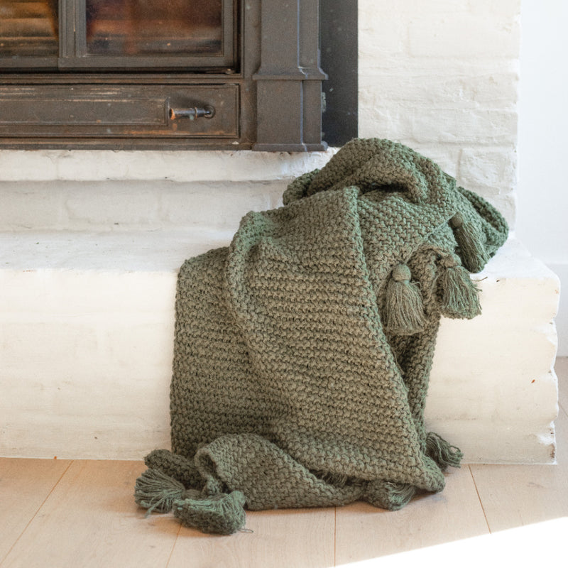 Moss Cotton Throw with Tassels