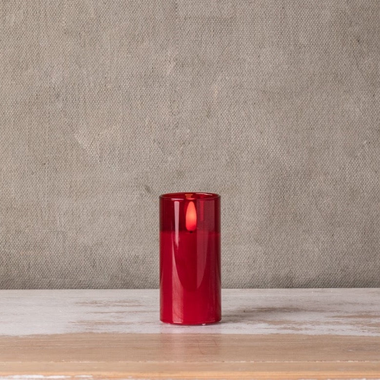 Red Glass Ivory Pillar Candle