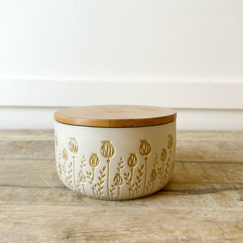 Floral Stoneware Bowl with Lid
