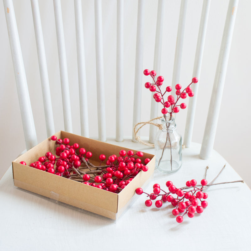Box of Mini Waterproof Matte Red Berry Picks
