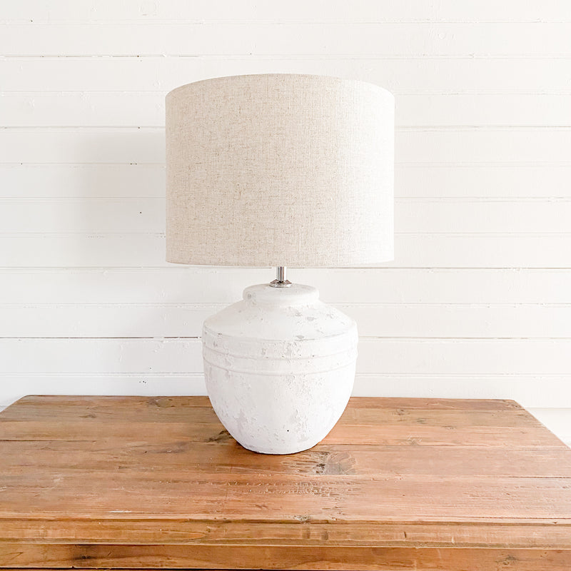 Cement-Look Table Lamp with Natural Shade